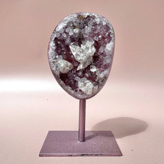 Esté Crystals crystal Berry Amethyst with Calcite Flower on Stand