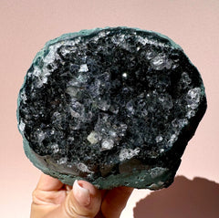 Esté Crystals crystal Black and Green Amethyst Geode with Stand