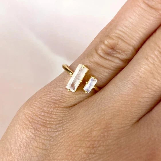 Esté Crystals crystal Golden Duo Moonstone Gold Ring Size 6-9