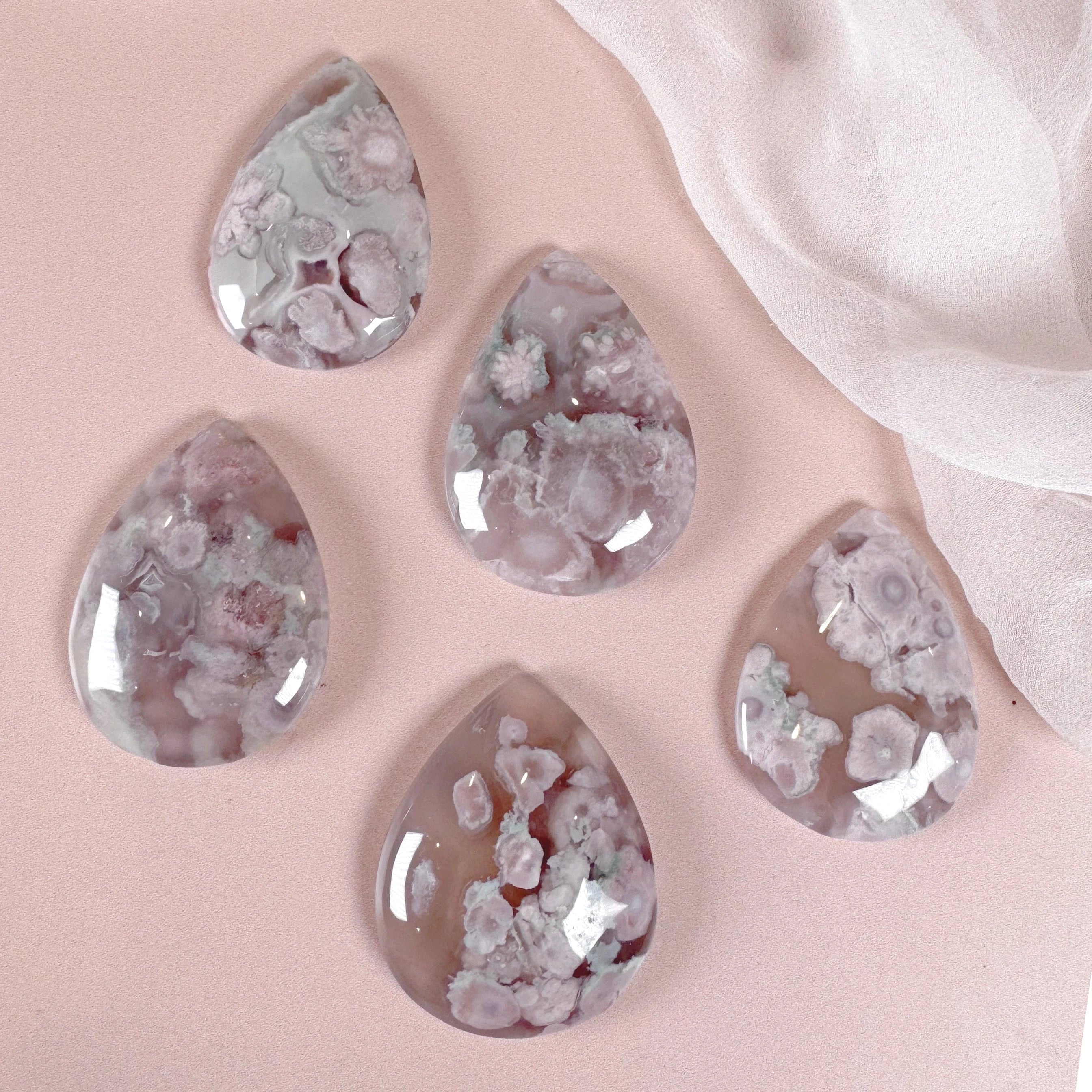 Esté Crystals crystal Intuitively Chosen Flower Agate Teardrop Cabochon