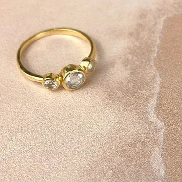 Esté Crystals crystal, jewelry Clear Quartz Gold Trinity Ring Size 8
