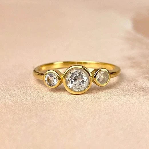 Esté Crystals crystal, jewelry Clear Quartz Gold Trinity Ring Size 8