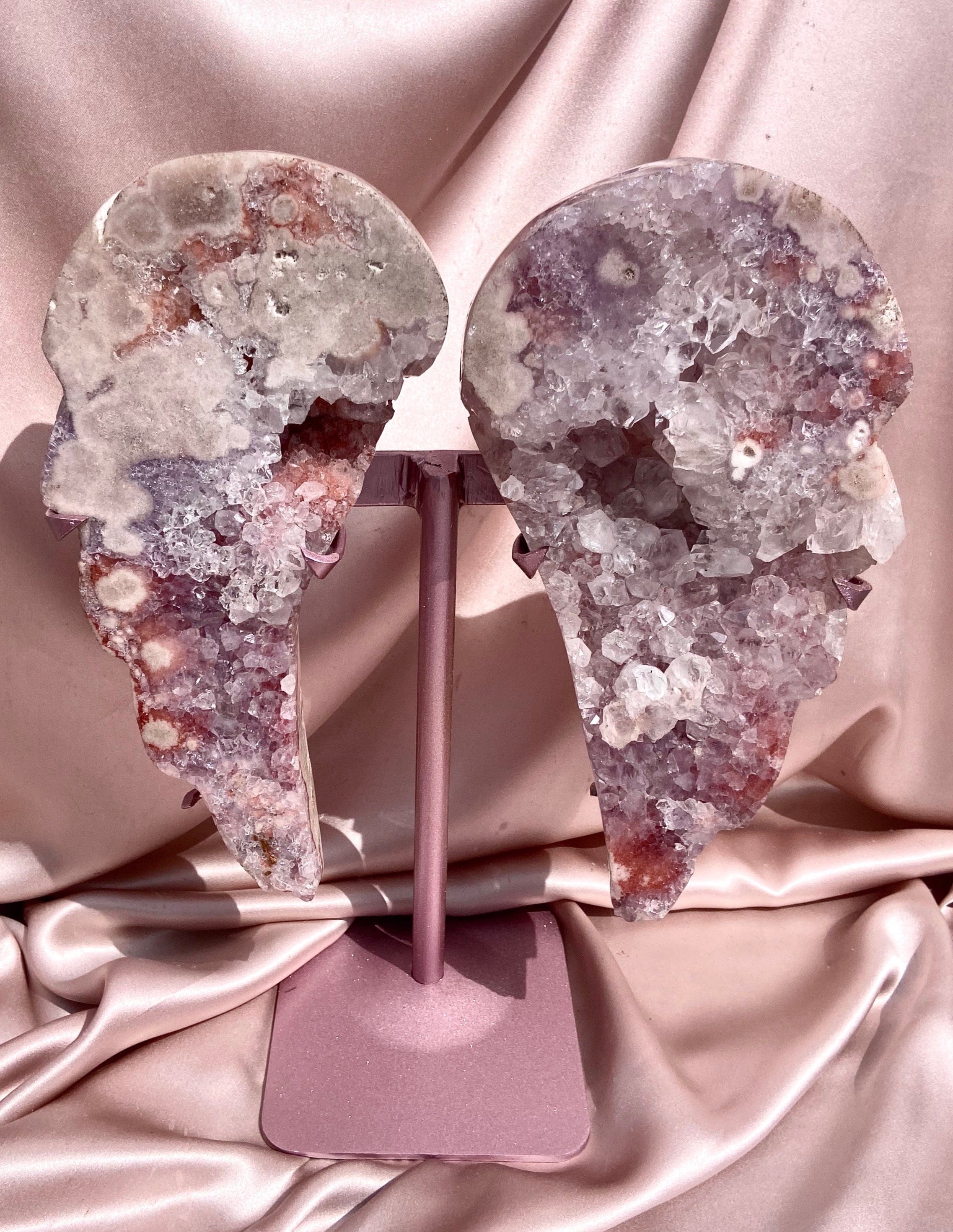 Esté Crystals crystal Large Statement Pink Amethyst Angel Wings with Stand
