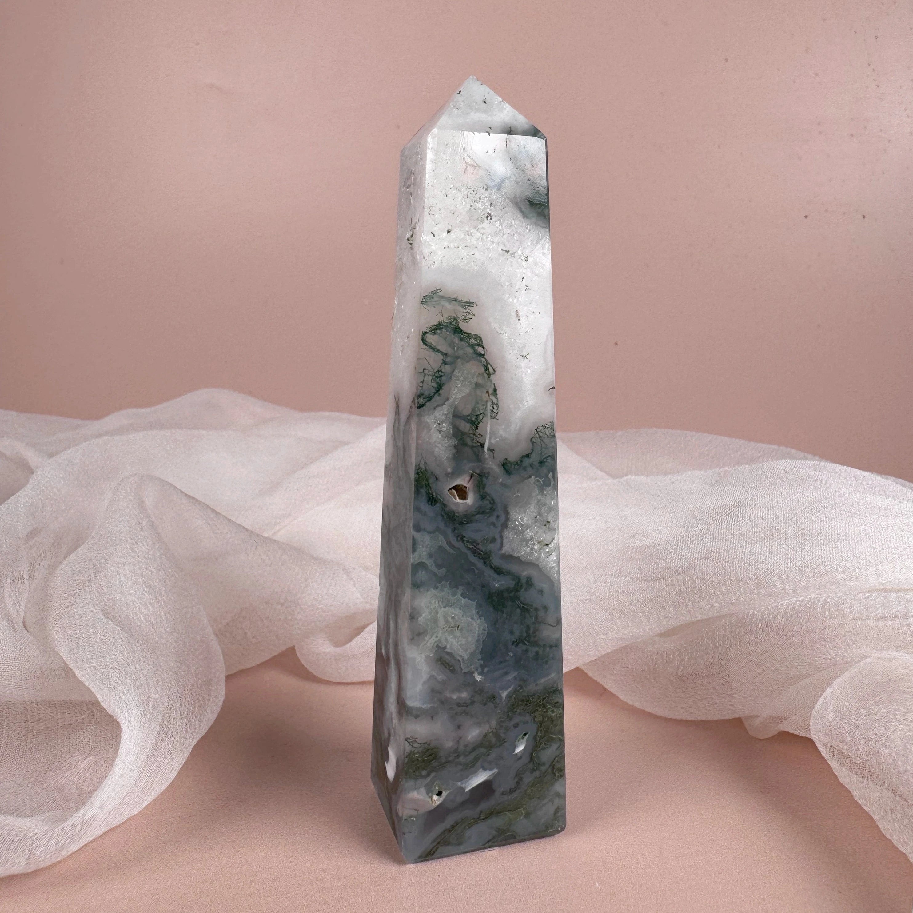 Esté Crystals crystal Moss Agate Tower