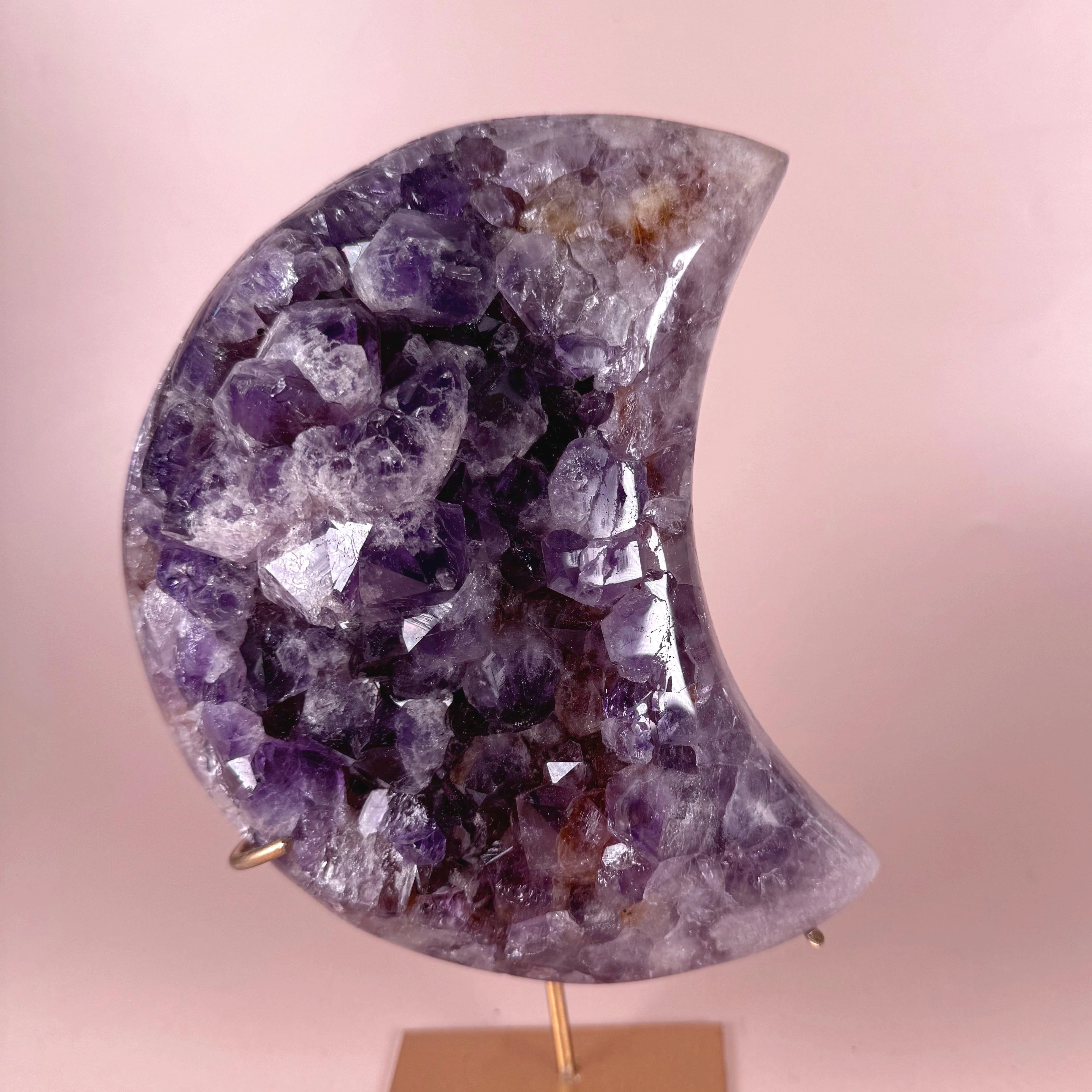 Esté Crystals crystal Pink Amethyst Moon with Flower and Stand