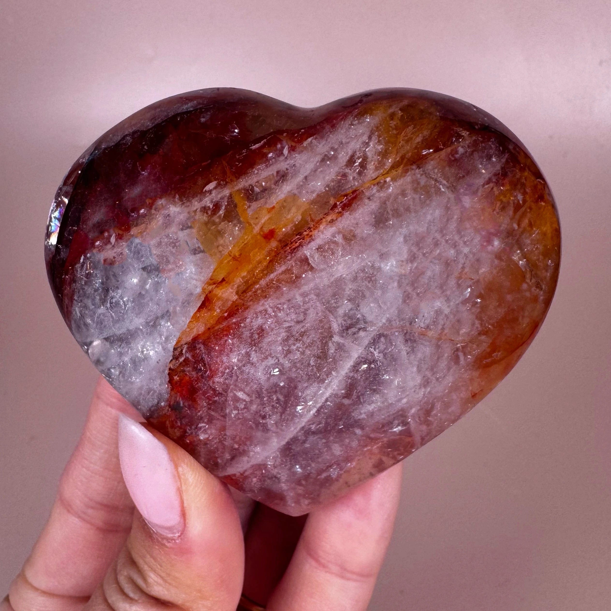 Esté Crystals crystal Rainbow Fire Quartz x Golden Healer Heart