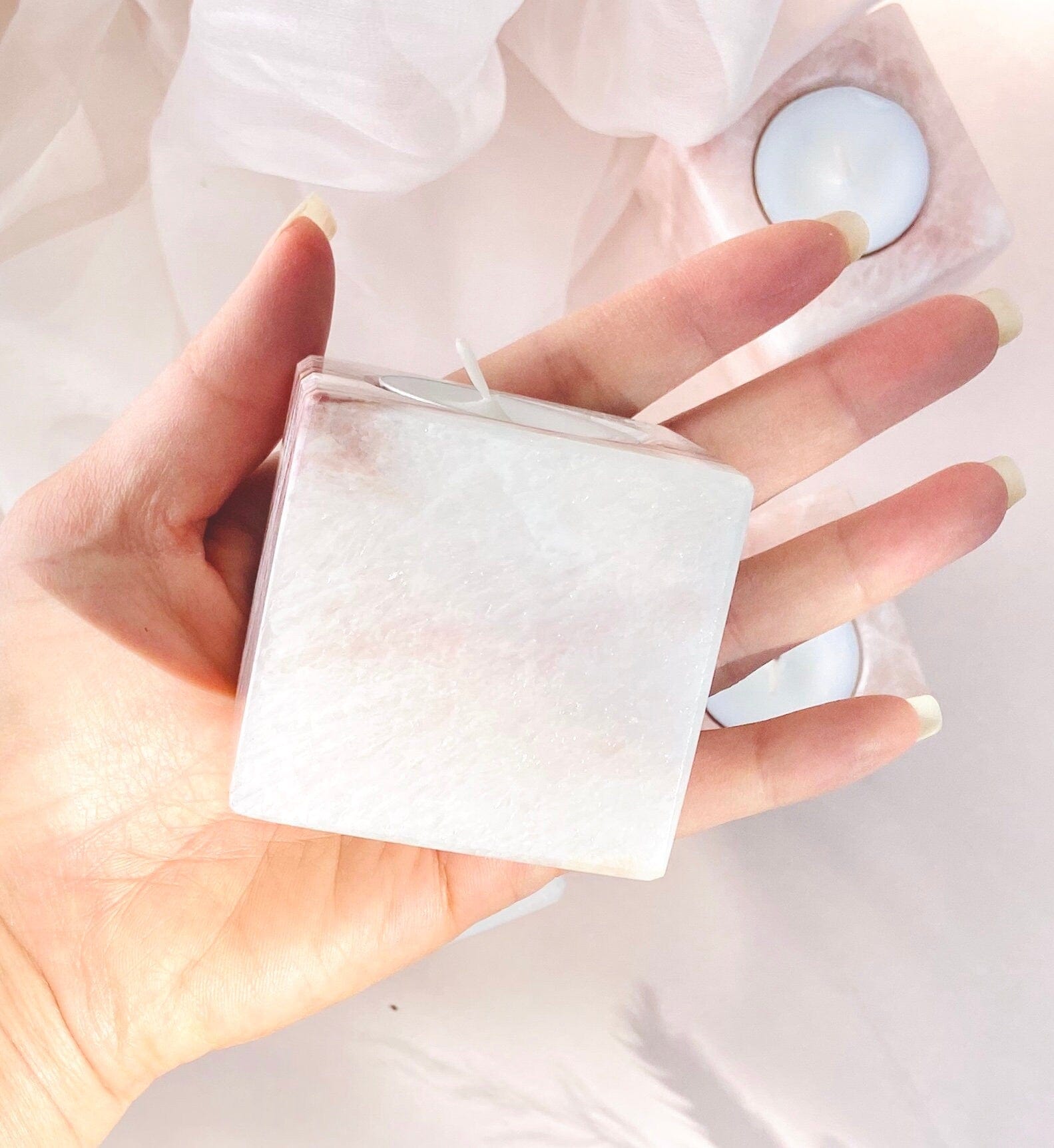 Esté Crystals crystal Pink Mangano Calcite Candle Holder