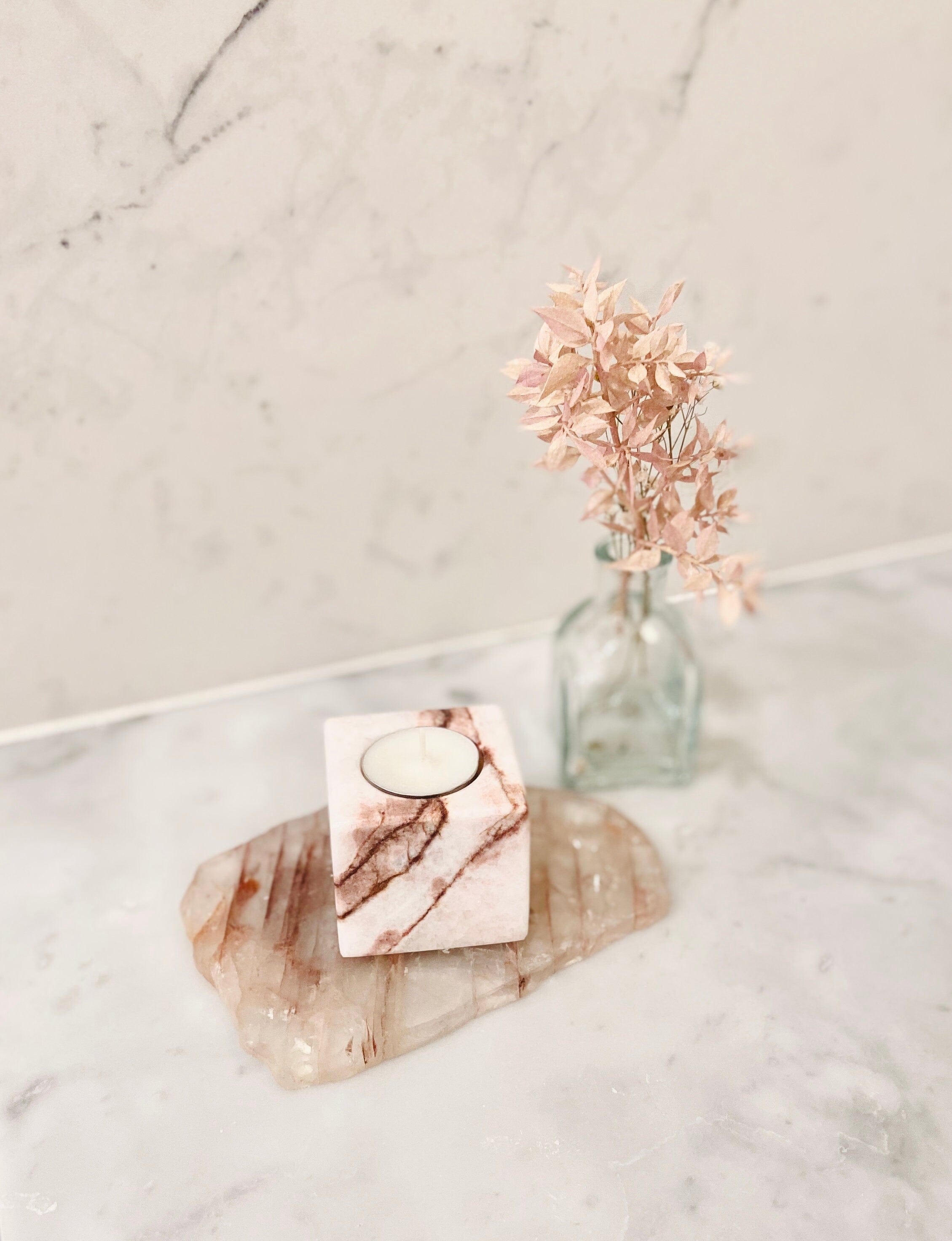 Esté Crystals crystal Pink Mangano Calcite Candle Holder