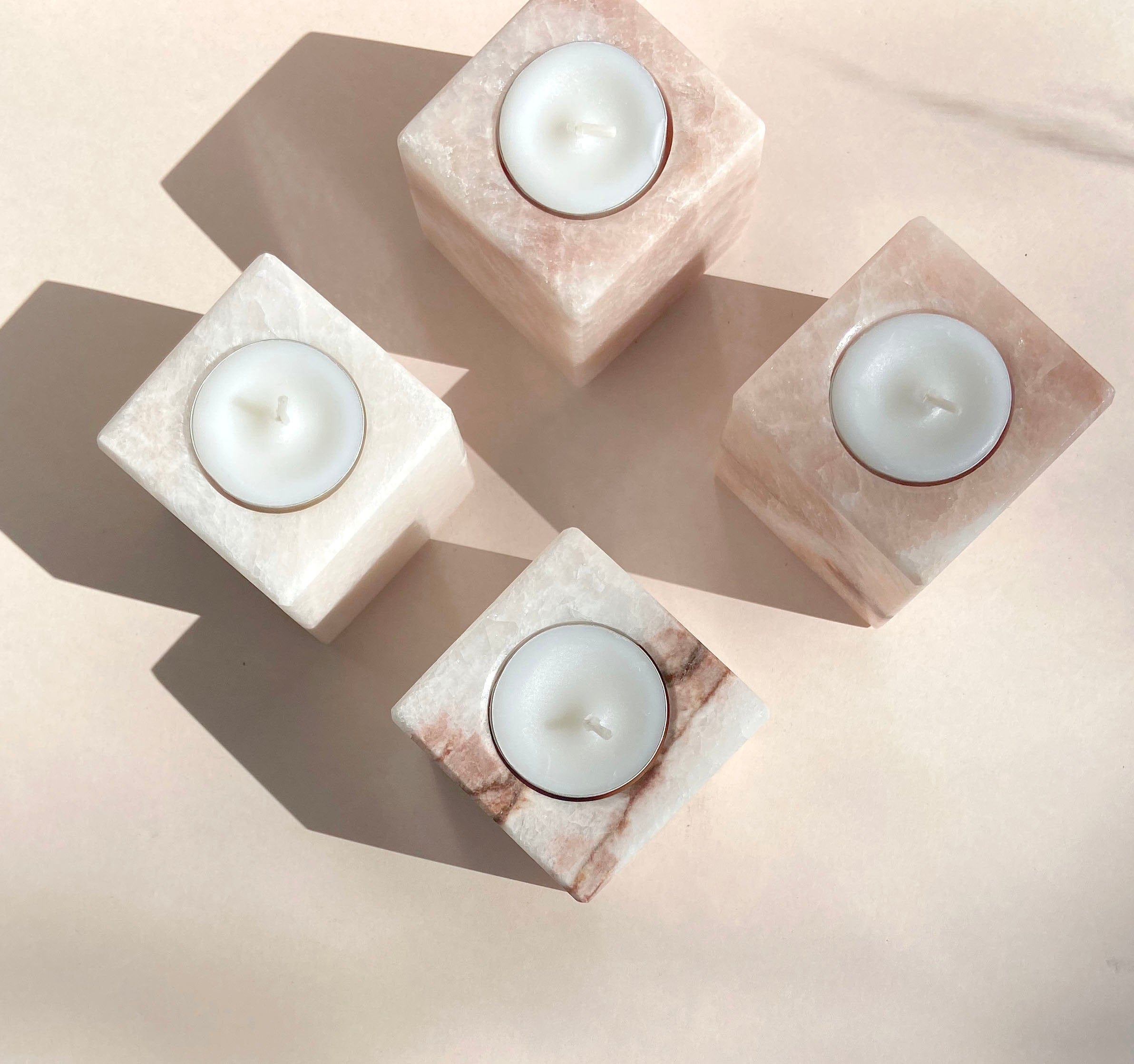 Esté Crystals crystal Pink Mangano Calcite Candle Holder