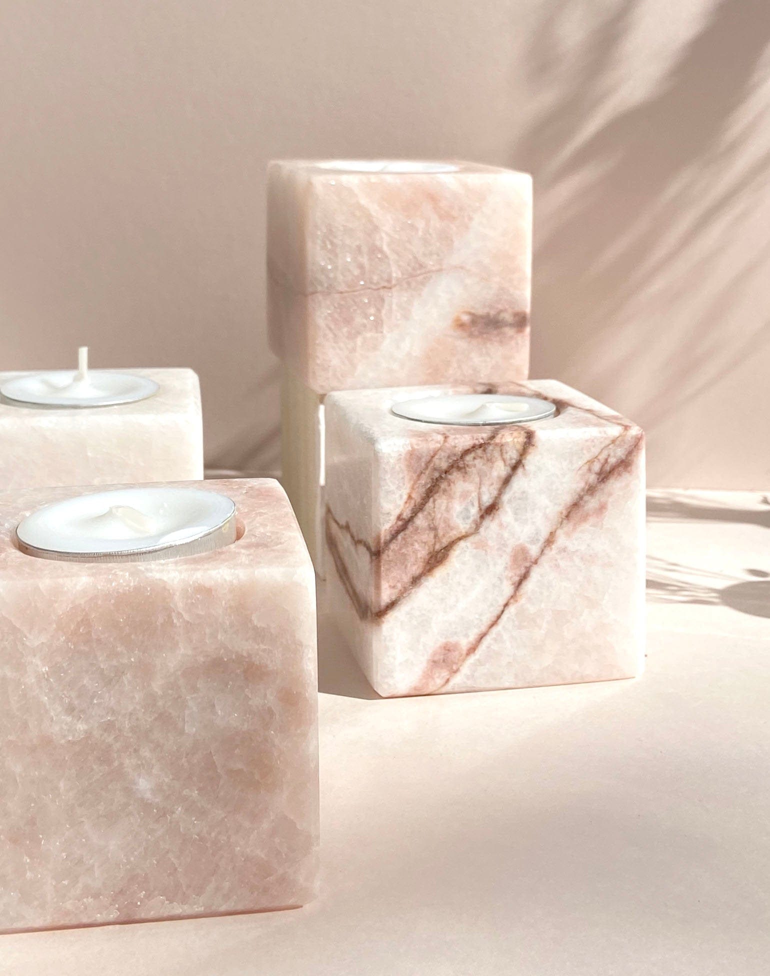 Esté Crystals crystal Pink Mangano Calcite Candle Holder