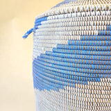 Large Periwinkle Woven Hamper Basket with Lid