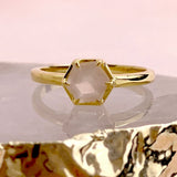 Rose Quartz Hexagon Gold Ring Size 7 , 8 ,9 ,10