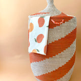 Large Orange Woven Hamper Basket with Lid