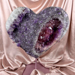 Statement Large Pink Amethyst x Sugar Amethyst Heart with Stand