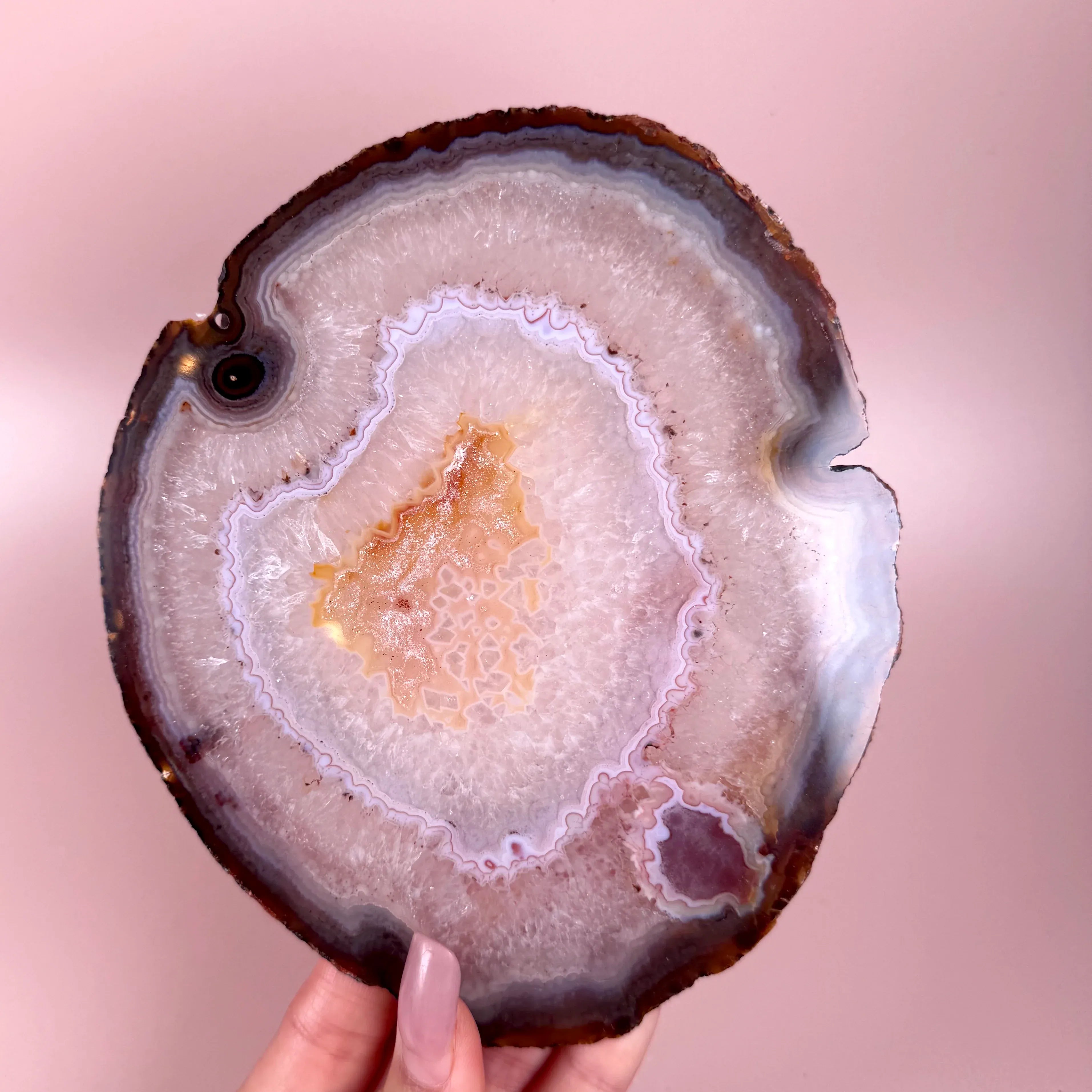 Esté Crystals crystal Agate Slab with Pastel Pink Banding