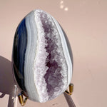 Esté Crystals crystal Banded Agate Egg with Rainbow filled Lilac Druzy