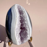 Esté Crystals crystal Banded Agate Egg with Rainbow filled Lilac Druzy