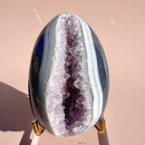 Esté Crystals crystal Banded Agate Egg with Rainbow filled Lilac Druzy
