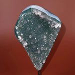 Esté Crystals crystal Banded Agate Freeform with Quartz Green Druzy on Stand