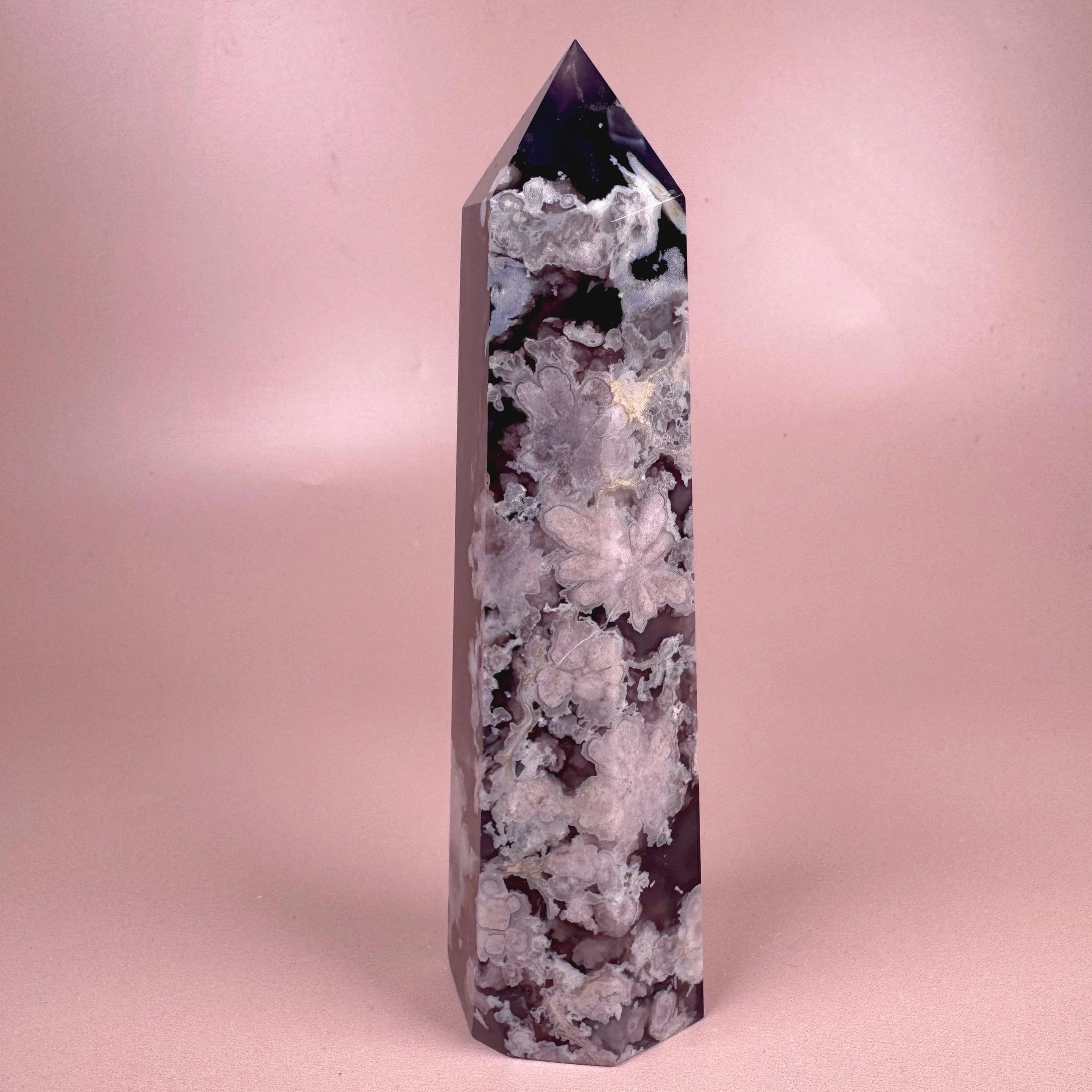 Esté Crystals crystal Black Flower Agate Tower