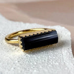 Esté Crystals crystal Black Tourmaline Gold Bar Ring Size 6-9