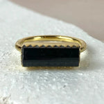 Esté Crystals crystal Black Tourmaline Gold Bar Ring Size 6-9