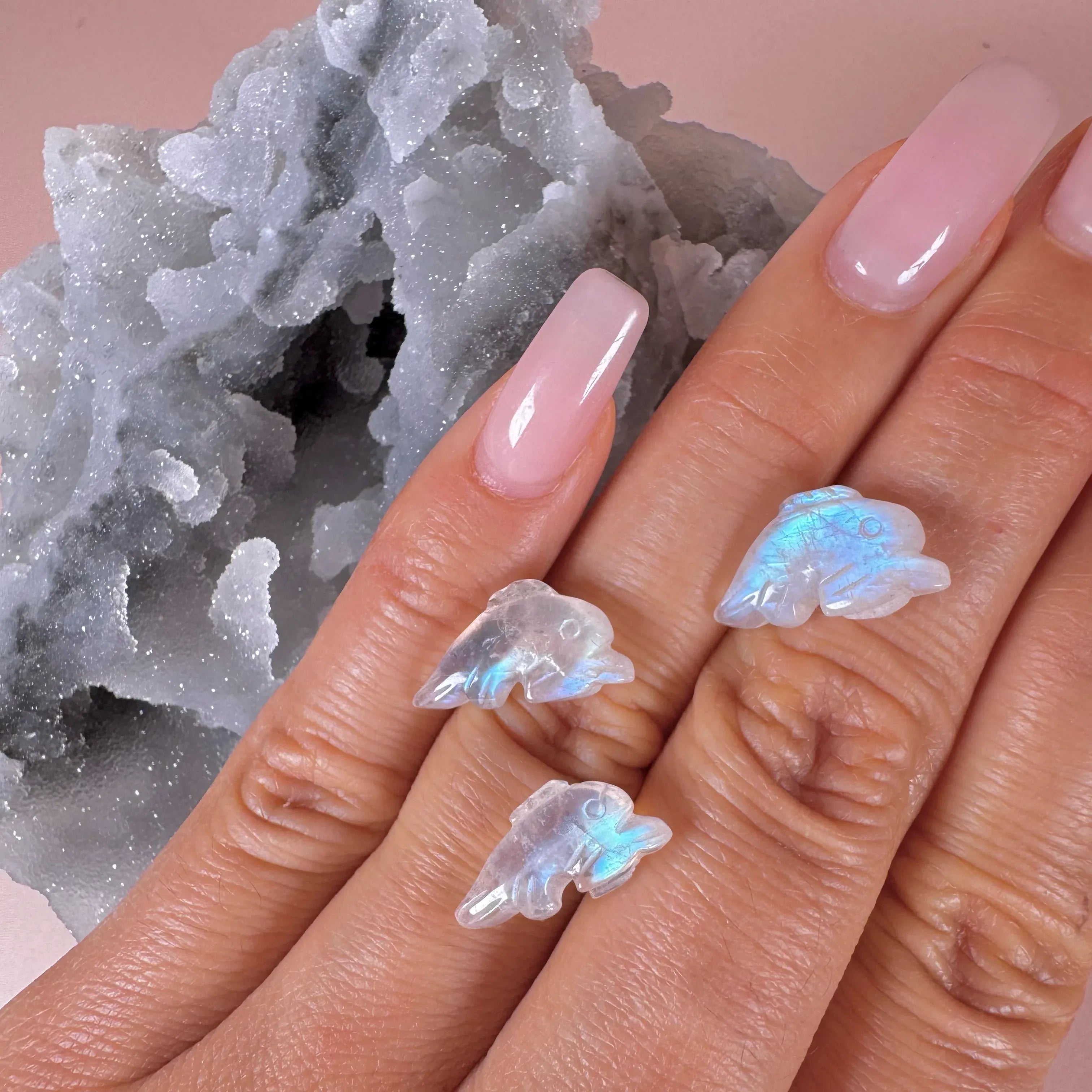 Esté Crystals crystal Blue Flash Moonstone Mini Dolphin