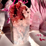 Esté Crystals crystal Blue Pink Amethyst Tower with Red Bubble Druzy Sugar