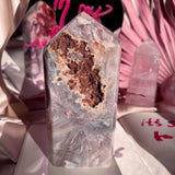 Esté Crystals crystal Blue Pink Amethyst Tower with Red Bubble Druzy Sugar