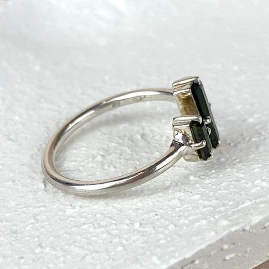 Esté Crystals crystal Green Tourmaline Sterling Silver Duo Ring Size 8, 10