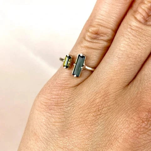 Esté Crystals crystal Green Tourmaline Sterling Silver Duo Ring Size 8, 10