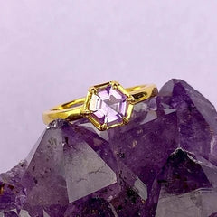 Esté Crystals crystal, jewelry Amethyst Hexagon Gold Ring Size 7, 8, 9, 10