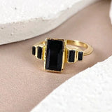 Esté Crystals crystal, jewelry Black Onyx Gold Ring Size 9