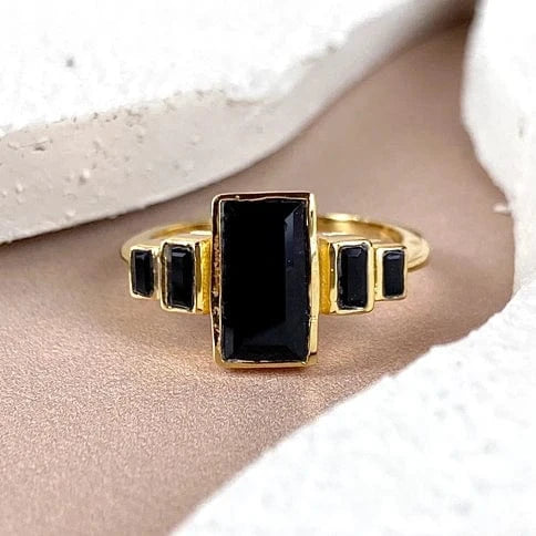 Esté Crystals crystal, jewelry Black Onyx Gold Ring Size 9