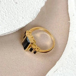 Esté Crystals crystal, jewelry Black Onyx Gold Ring Size 9