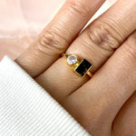 Esté Crystals crystal, jewelry Black Tourmaline and Quartz Gold Ring Size 6 & 9