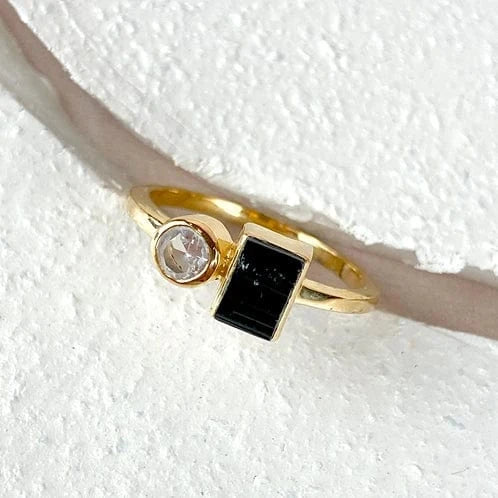 Esté Crystals crystal, jewelry Black Tourmaline and Quartz Gold Ring Size 6 & 9