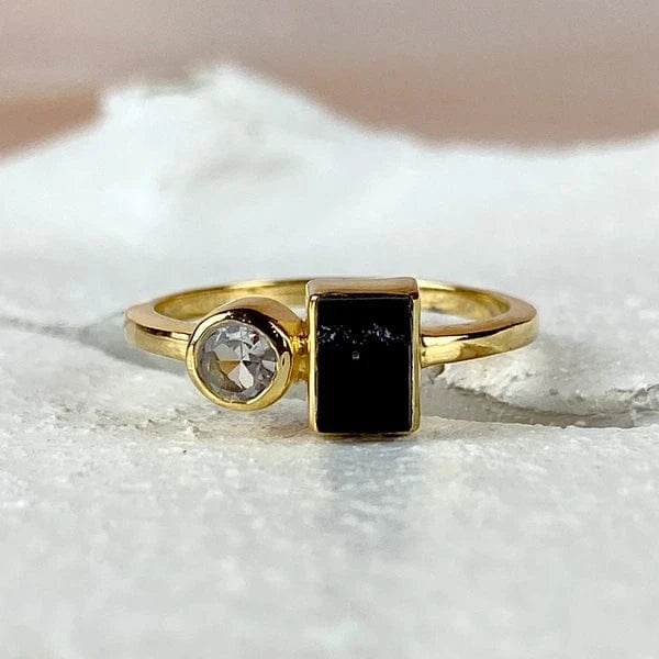 Esté Crystals crystal, jewelry Black Tourmaline and Quartz Gold Ring Size 6 & 9
