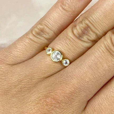 Esté Crystals crystal, jewelry Clear Quartz Gold Trinity Ring Size 8