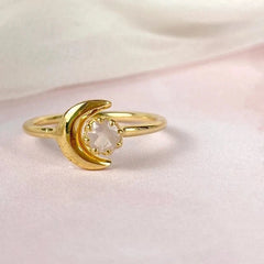 Esté Crystals crystal, jewelry Rose Quartz Crescent Moon Gold Ring Size 7 ,8 ,9