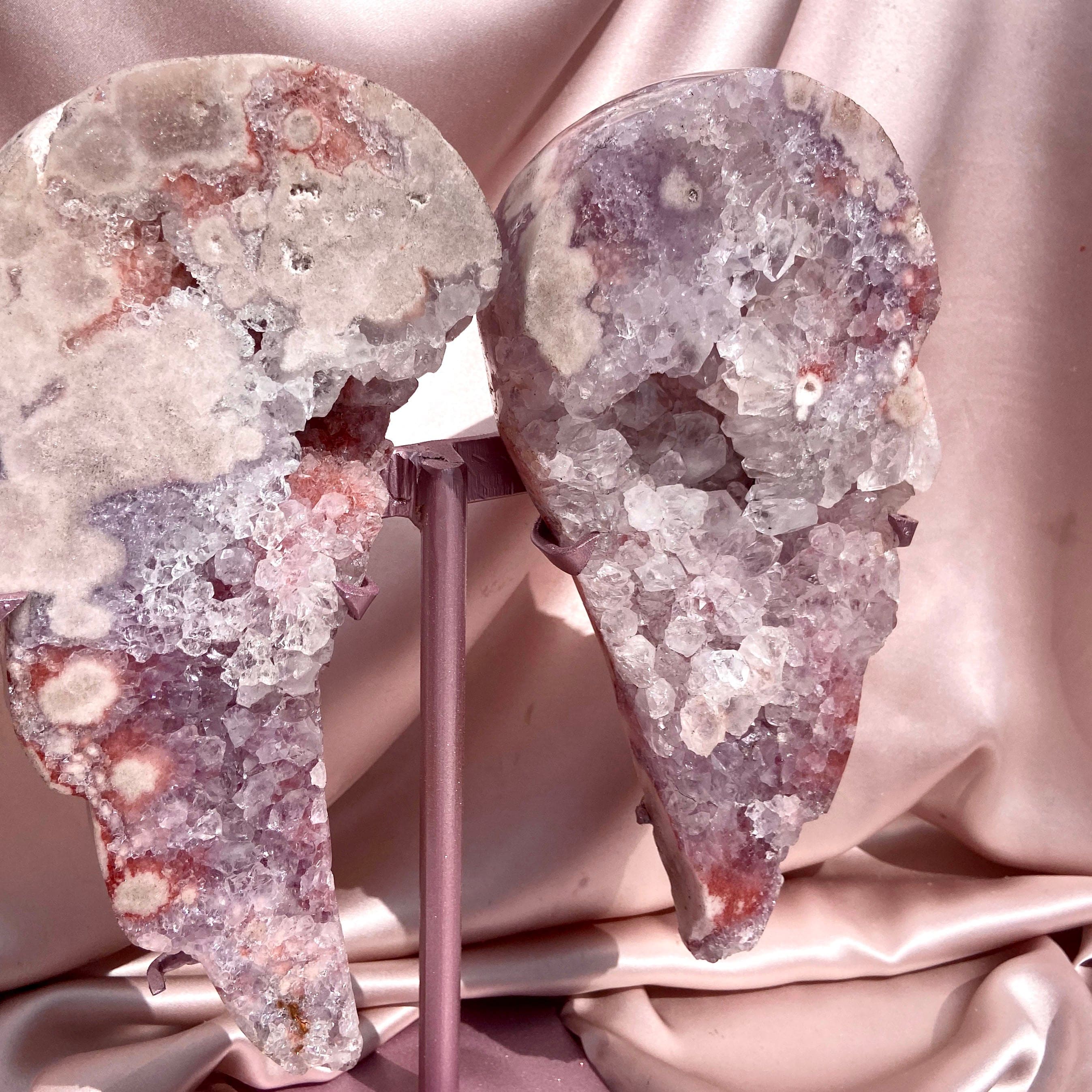 Esté Crystals crystal Large Statement Pink Amethyst Angel Wings with Stand