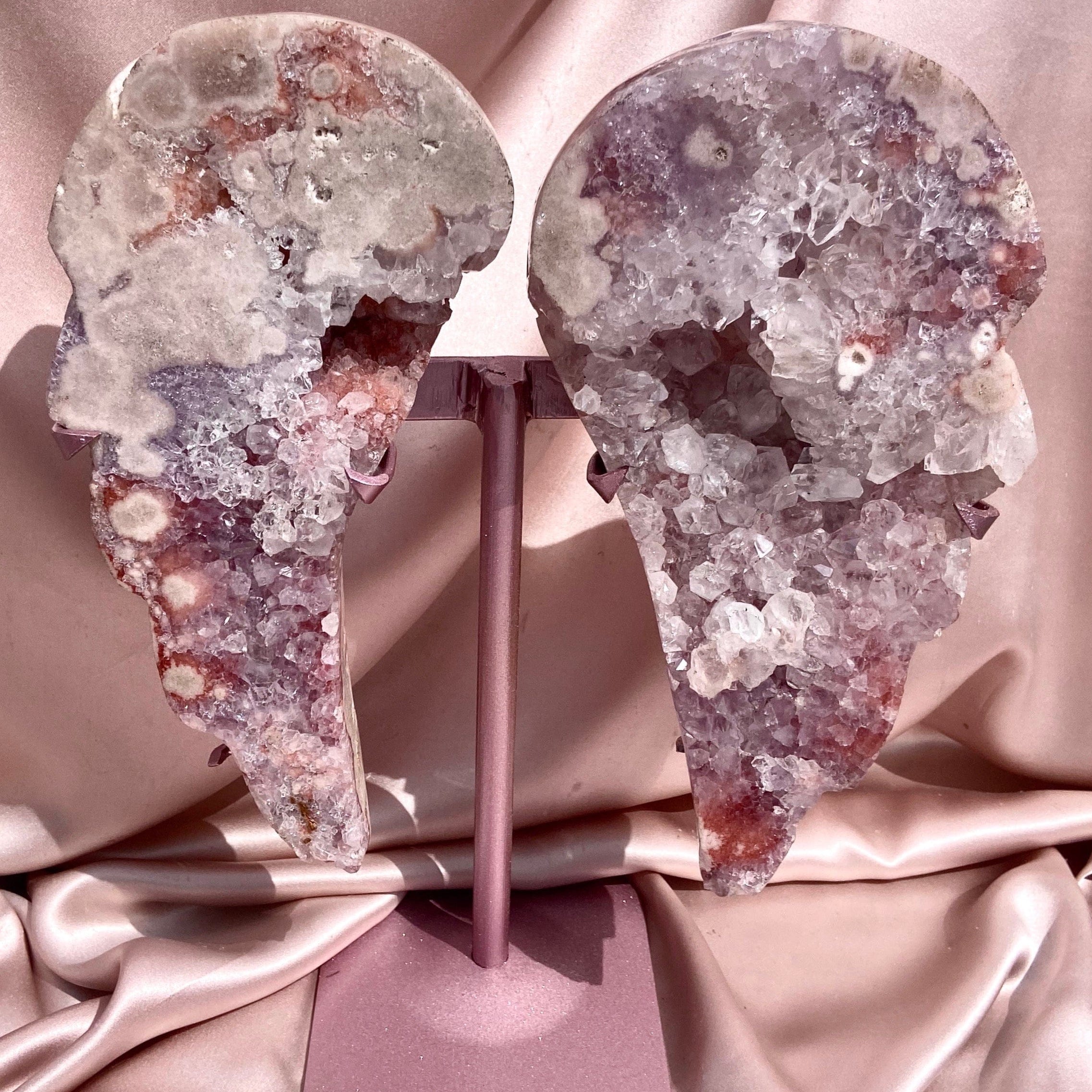 Esté Crystals crystal Large Statement Pink Amethyst Angel Wings with Stand