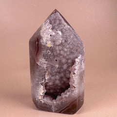 Esté Crystals crystal Moody Agate Tower with Lavender Sugar Amethyst and Pink Banding