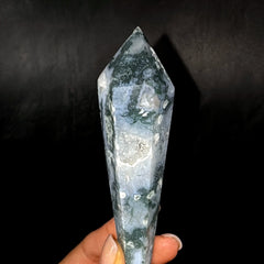 Esté Crystals crystal Moss Agate Wand with Druzy