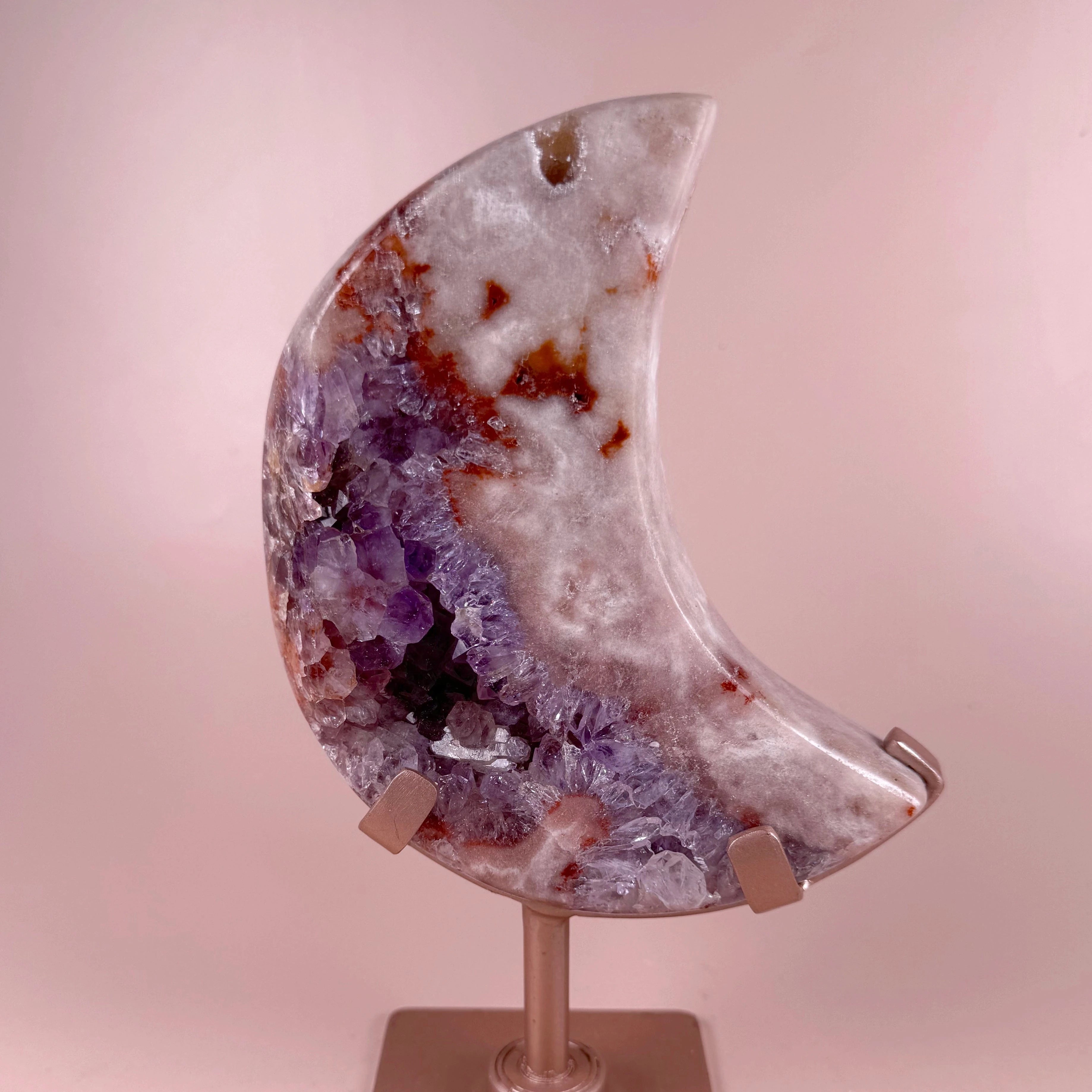 Esté Crystals crystal Pink Amethyst Moon on a Spinning Stand