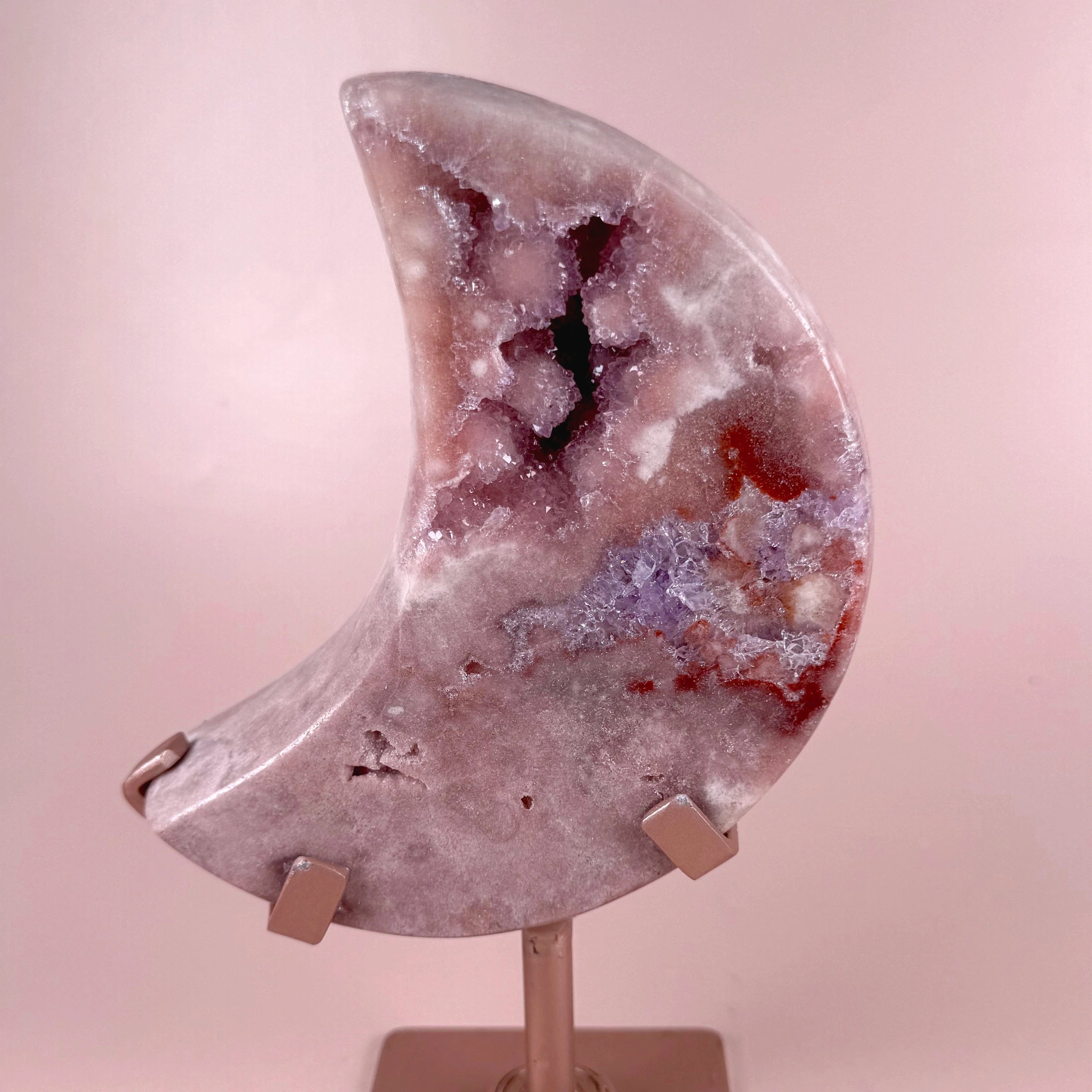 Esté Crystals crystal Pink Amethyst Moon on a Spinning Stand