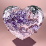 Esté Crystals crystal Pink Amethyst Moss Agate Heart with Stand