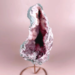 Esté Crystals crystal Red Sugar x Jasper Pink Amethyst Geode with Stand