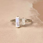 Esté Crystals crystal Silver Moonstone Duo Ring Size 5-10