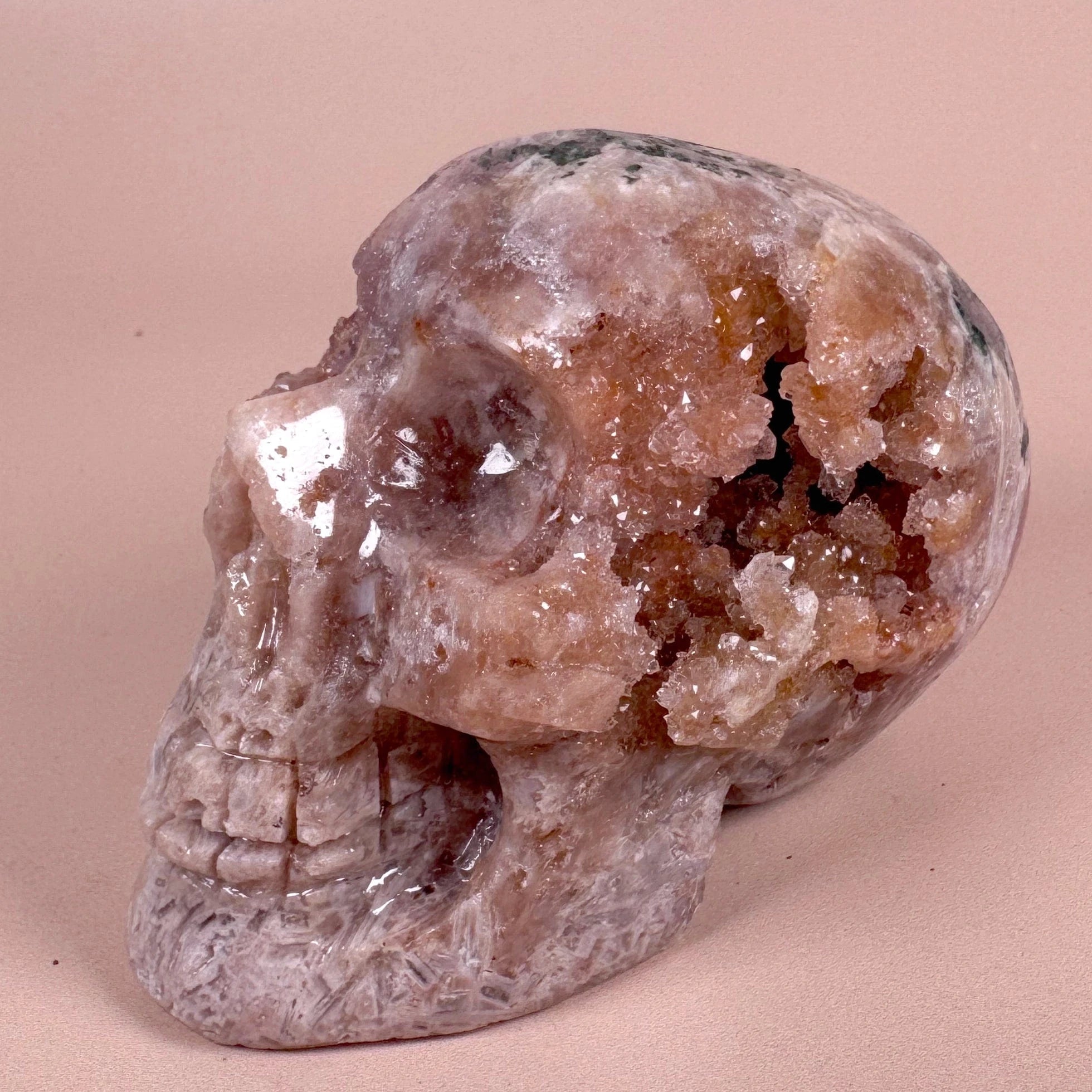 Esté Crystals crystal Sunset Pink Amethyst x Calcite x Jasper Skull